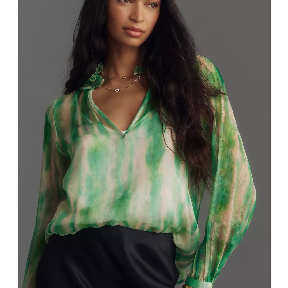 New Anthropologie Silk V-Neck Popover Top - Small
